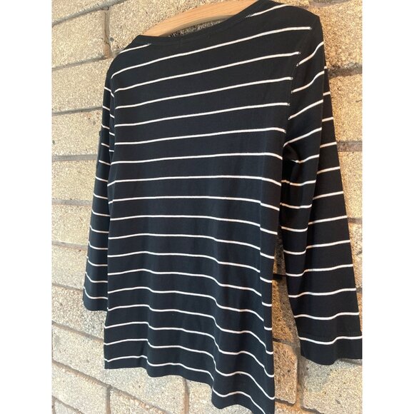 Lauren Ralph Lauren Womens Black & White Striped Top With Button Shoulder Detail - Picture 8 of 8